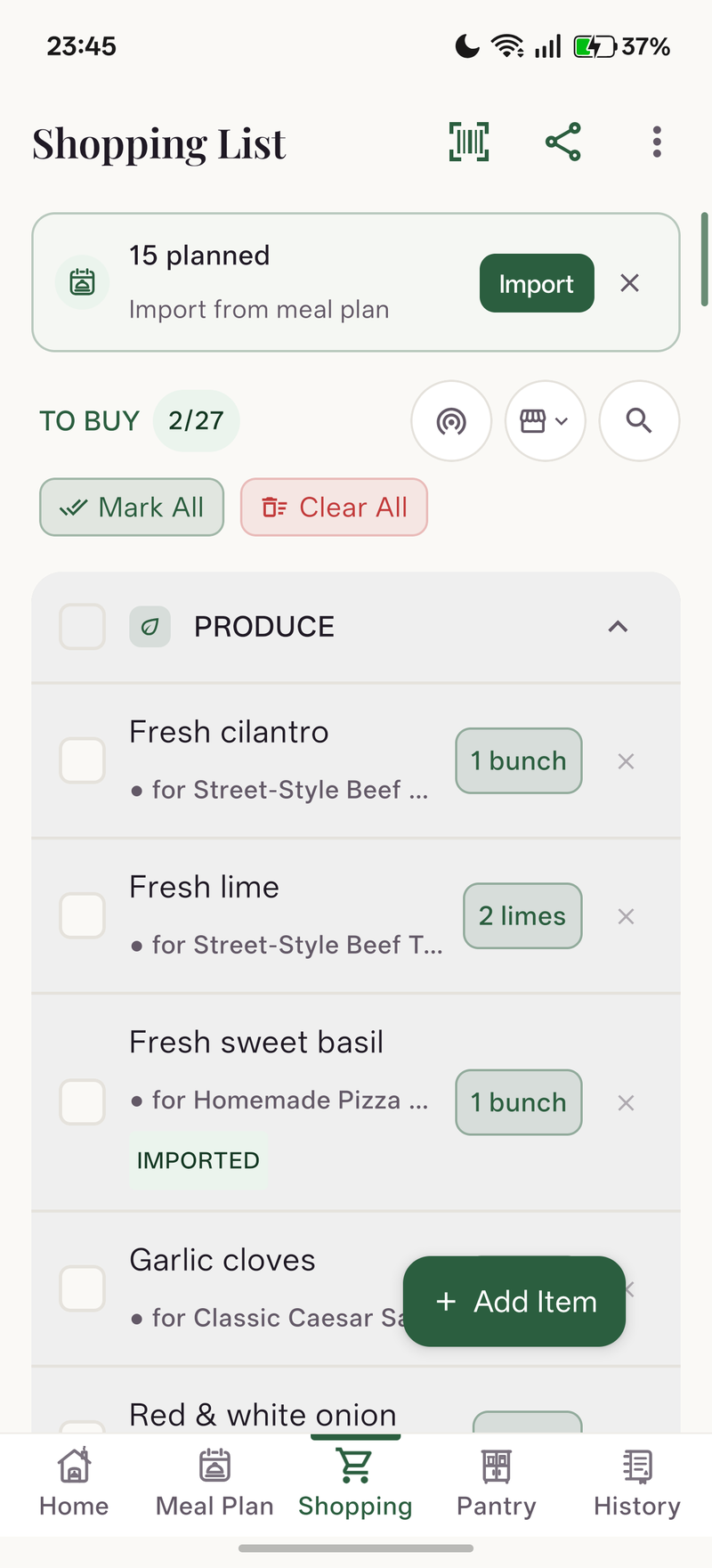 Connected Grocery Checklist Screen
