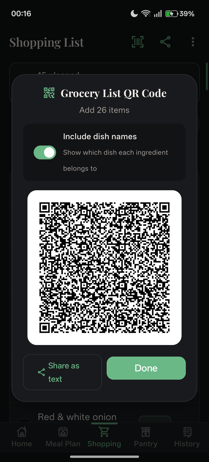 Offline Grocery QR Code Sharing (Dark)